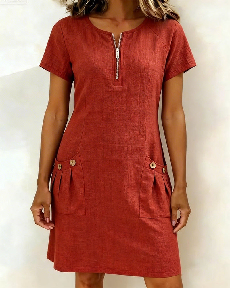Maria Elena Bay | Cotton Zip-Pocket Dress