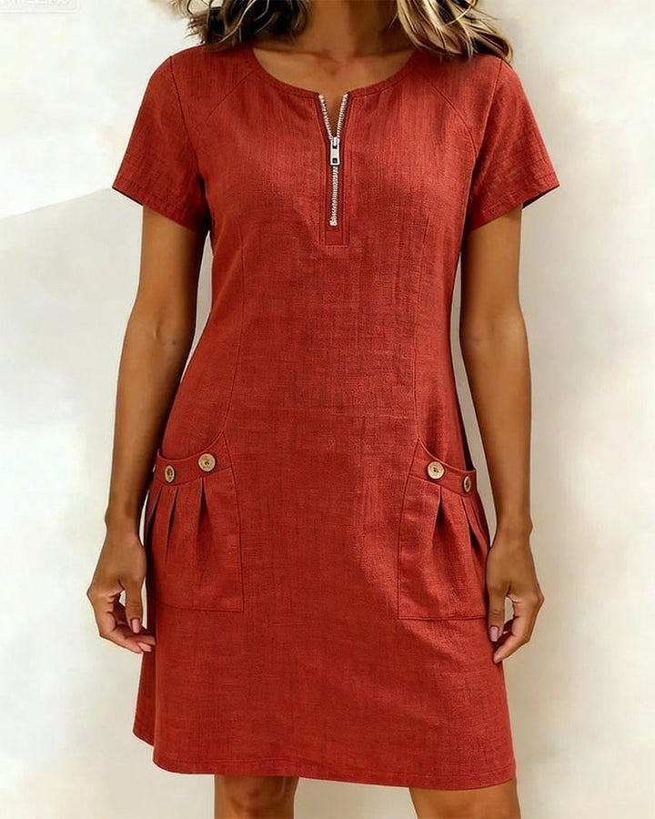 Maria Elena Bay | Cotton Zip-Pocket Dress