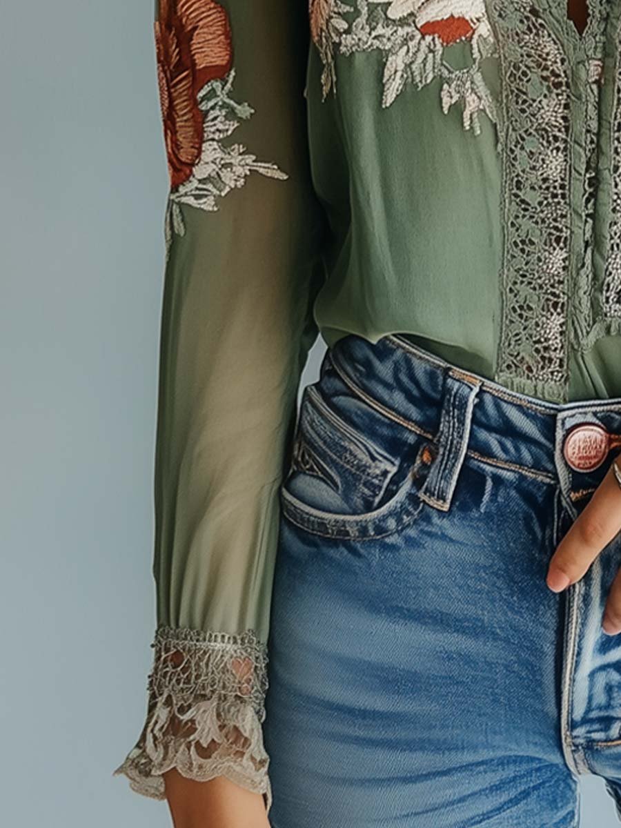 Lara | Floral Printed Lace Blouse