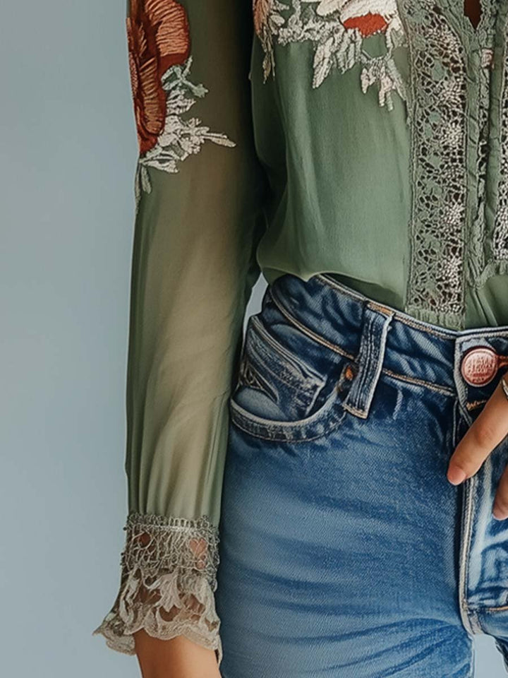 Lara | Floral Printed Lace Blouse