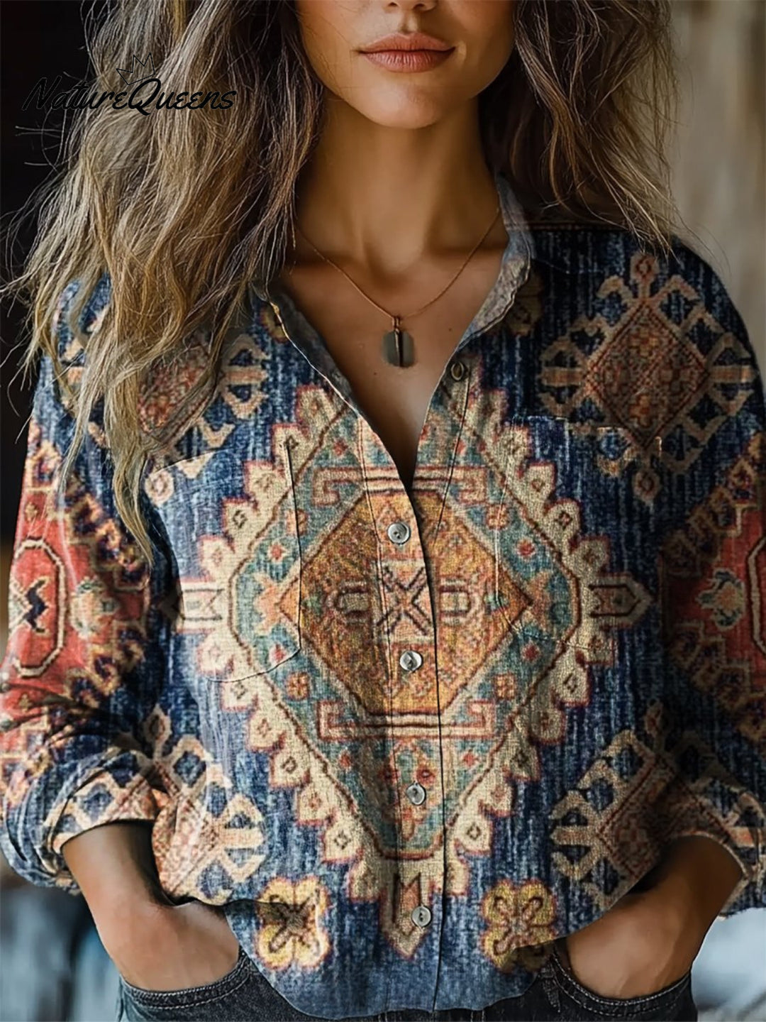 Carolyn | Vintage Floral Art Print Casual Long Sleeve Cotton Shirt