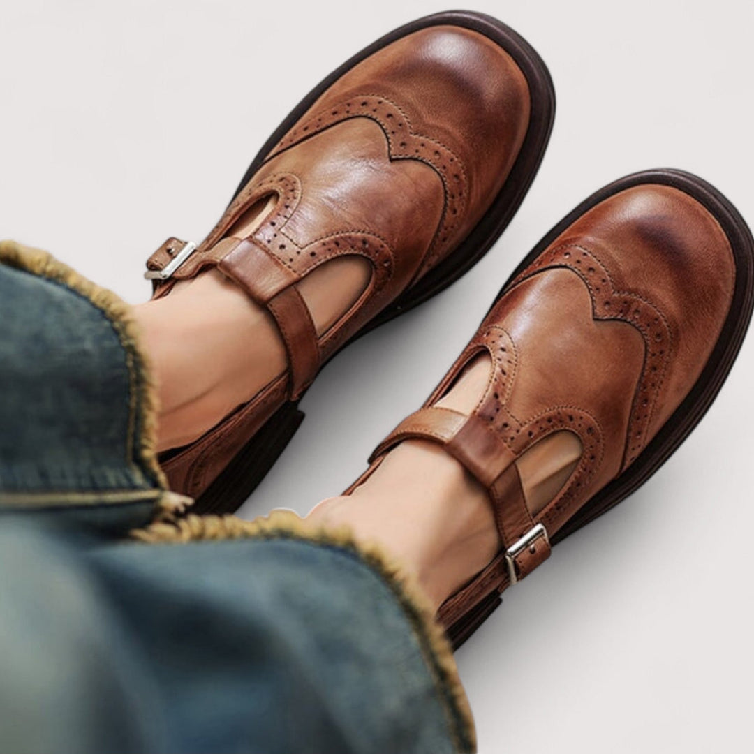 Elaine | Leather Brogue Mary Jane with Comfort Sole