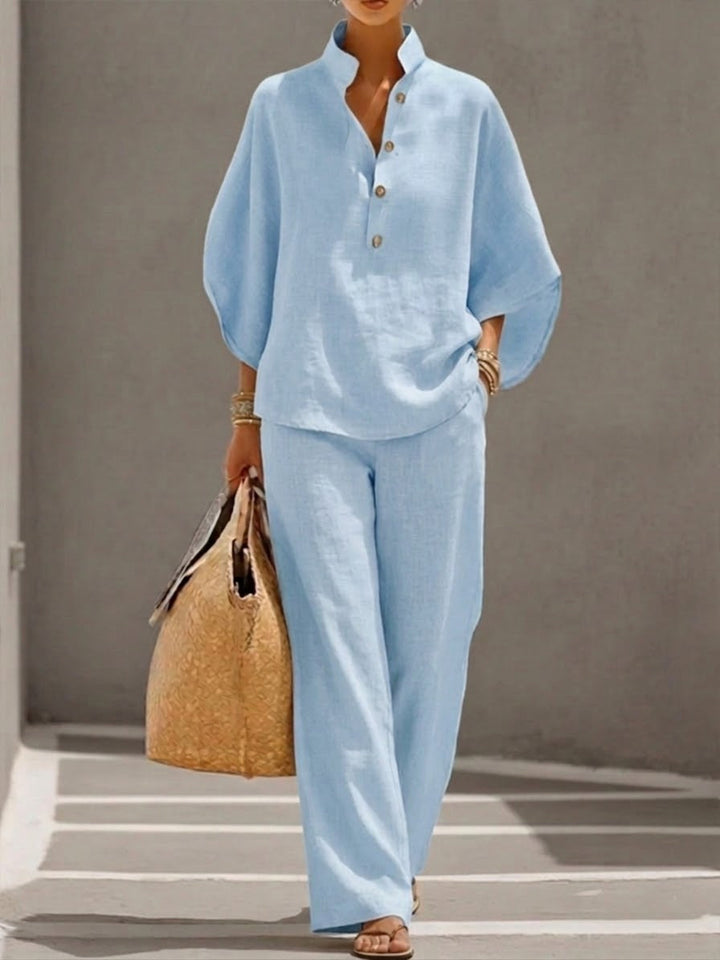 Ivy | Cotton Linen Batwing & Wide-Leg Trouser Set