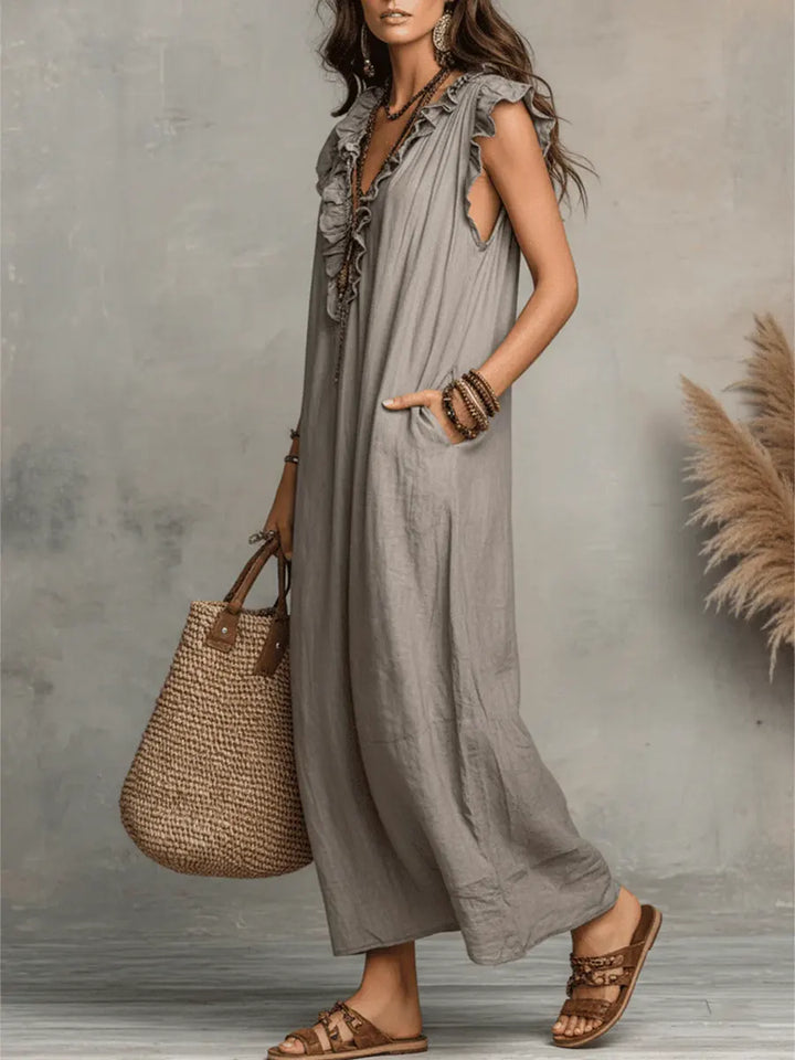Maud™ | Boho Maxi Jurk van Linnen en Katoen