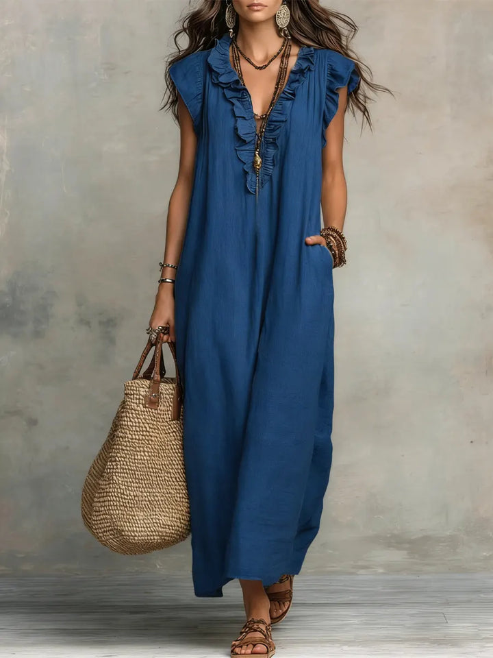 Maud™ | Boho Maxi Jurk van Linnen en Katoen