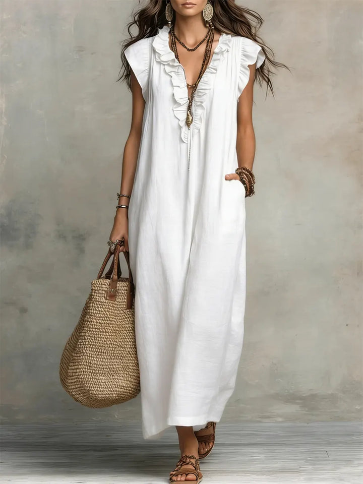Maud™ | Boho Maxi Jurk van Linnen en Katoen