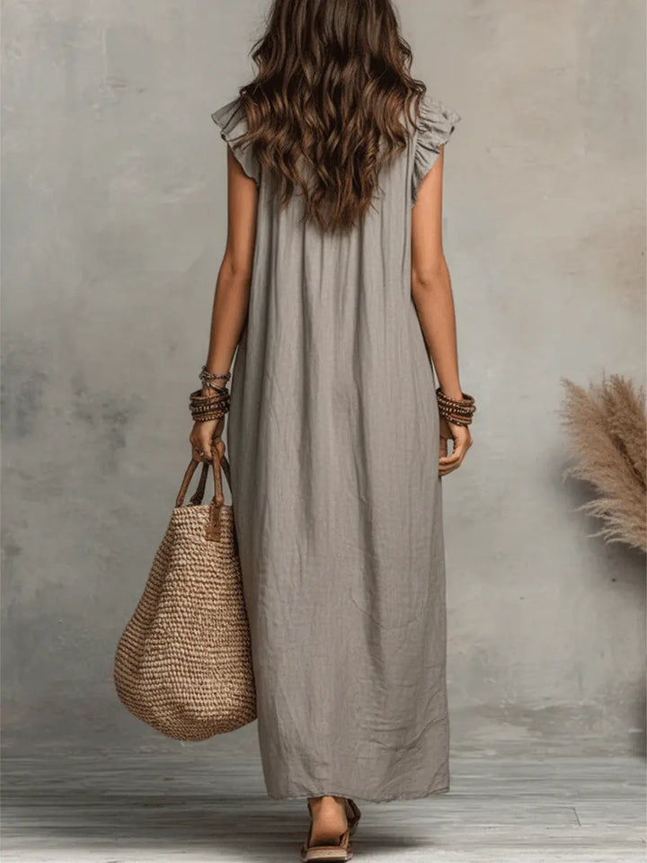 Maud™ | Boho Maxi Jurk van Linnen en Katoen