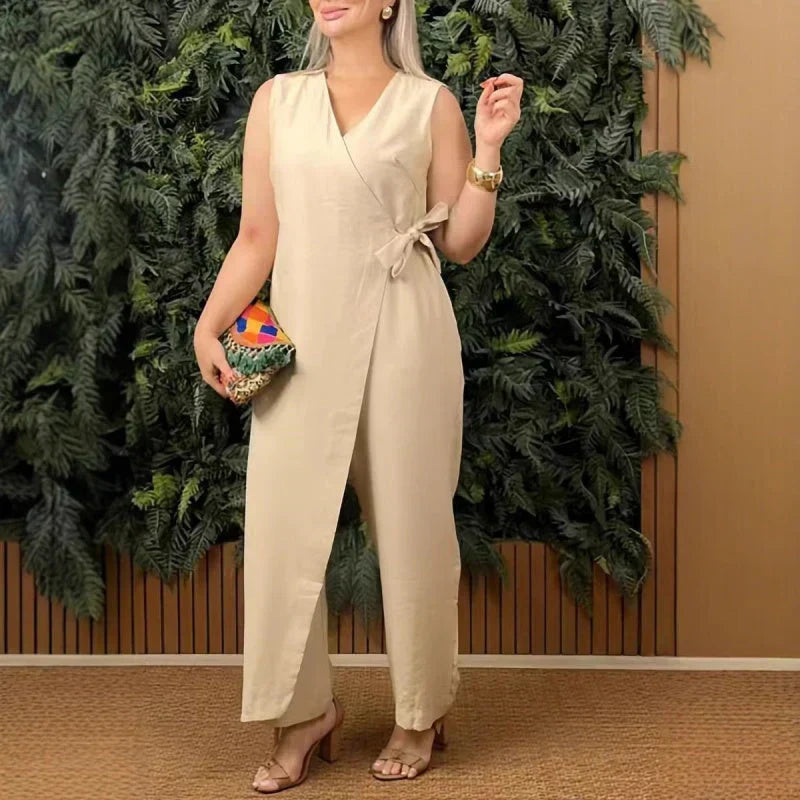 Brenda | Wrap Tie Sleeveless Wide-Leg Jumpsuit