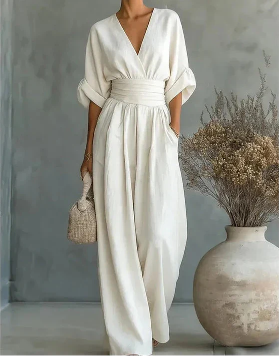 Ava | V-Neck Belted Wide-Leg Jumpsuit